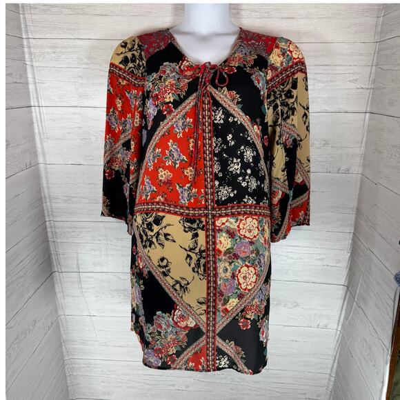 Fig & Flower ANTHRO Large peasant dress patchwork black red floral boho fall - Picture 1 of 8